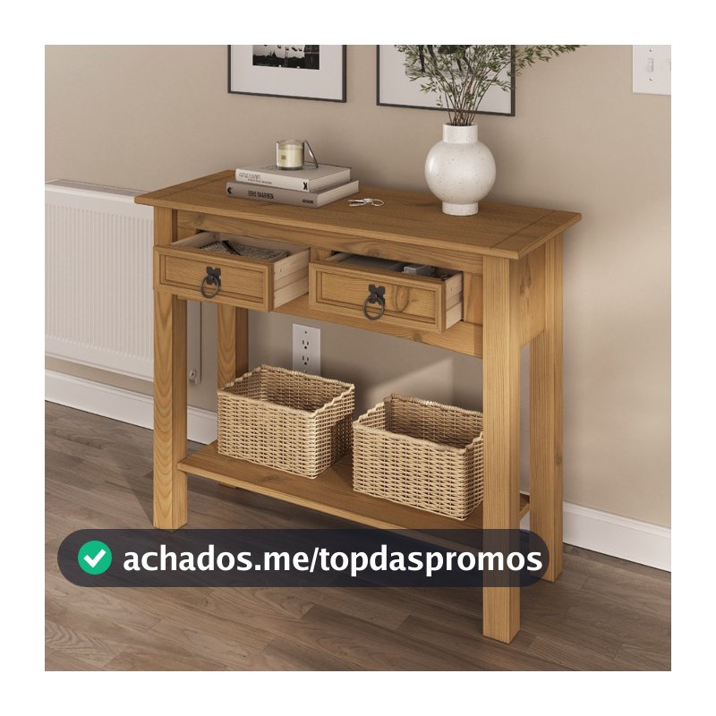 Aparador de Madeira Maciça com 2 Gavetas Marrom Antique - Linha Corona - Pense Dentro da Caixa