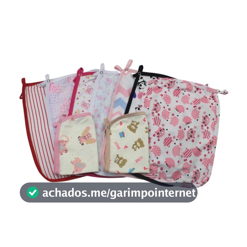 Kit 10 Pano Paninho de Boca Babete com prendedor de chupeta 100% algodão Estampado menina  menino