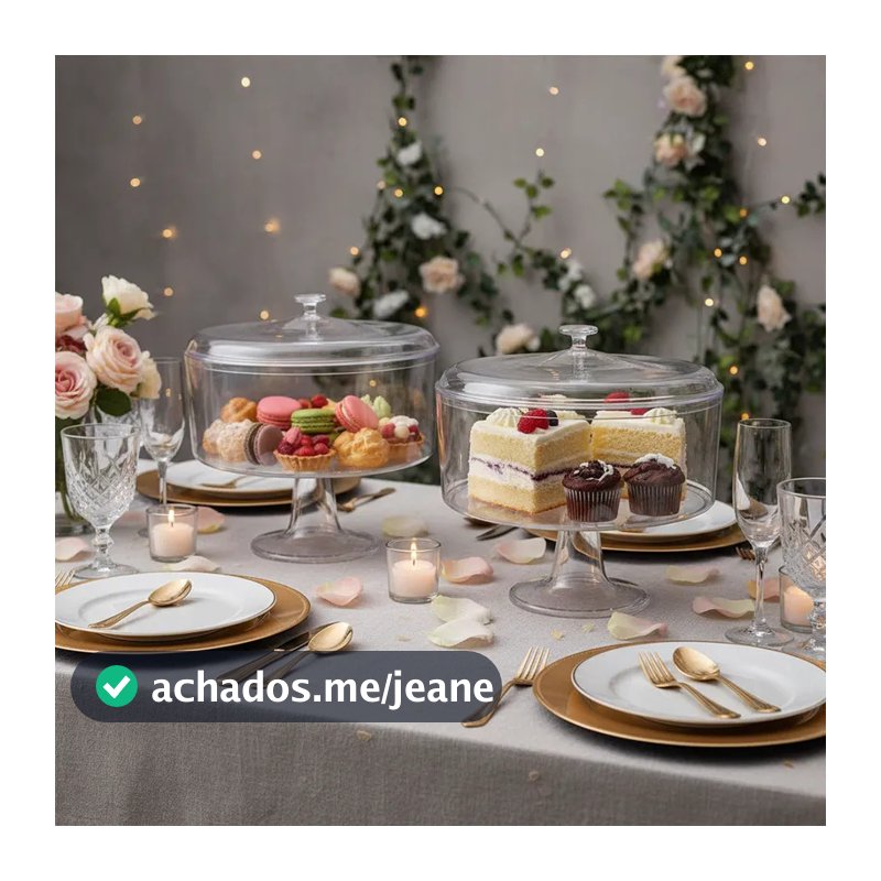 Kit 2 Taça Sobremesa Bolo Doce Festa Acrílico Redonda 2,2l