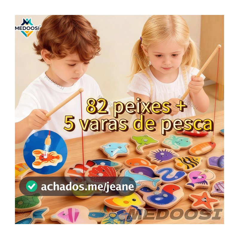 MEDOOSI 82/54  Peças Jogos infantil de Pescaria Magnético / Brinquedos Montessori Educacional de Madeira para Crianças