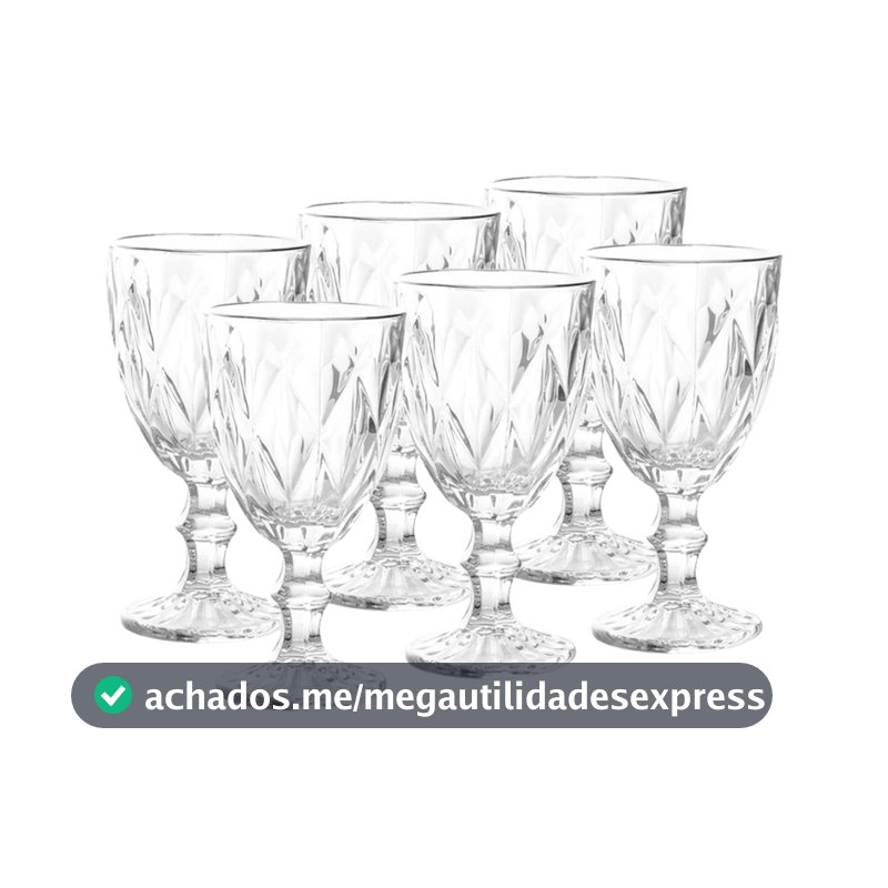 Jogo de 6 Taças de Cristal 330ml de Brilho Incomparável - Linha Premium Decorativa