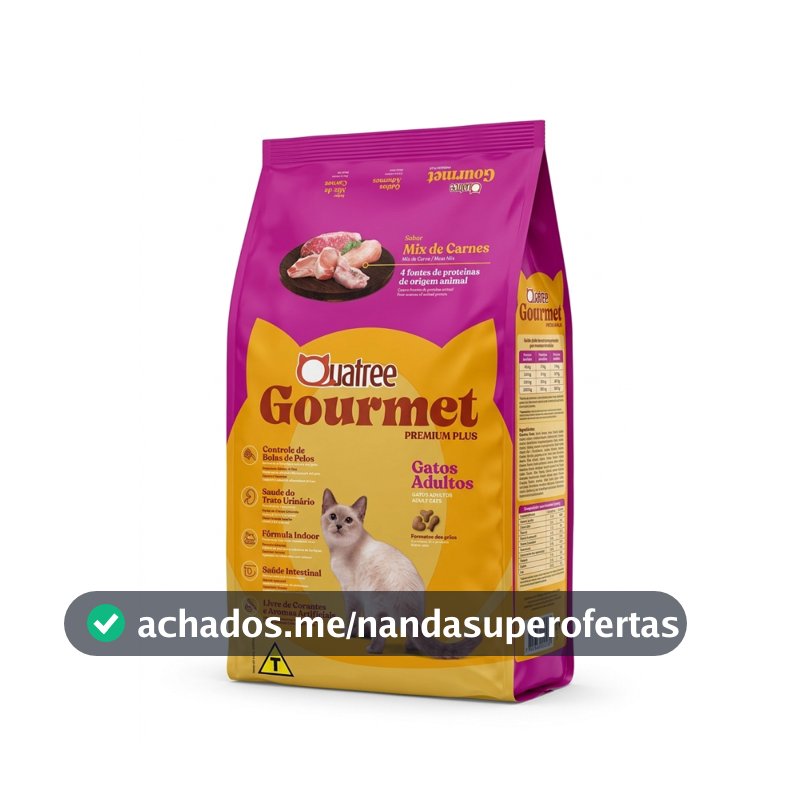 Ração Quatree Gourmet Gatos Adultos Mix de Carnes 10,1kg Premium Sem Corantes Controle Bolas de Pelo Trato Urinário