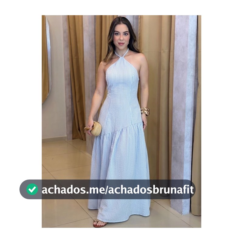 Vestido longo listrado frente unica Assimetrica com elastex nas costas