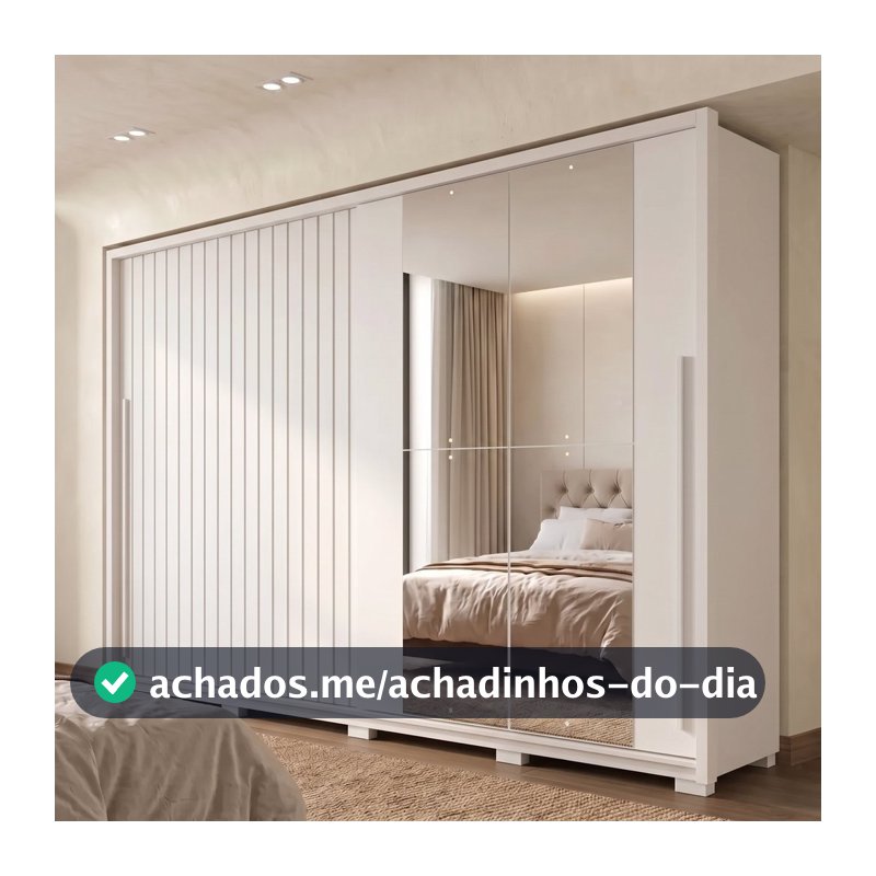 Guarda-Roupa Casal Ripado 2 Portas 4 Gavetas com Espelho Suburban Yescasa Branco Branco