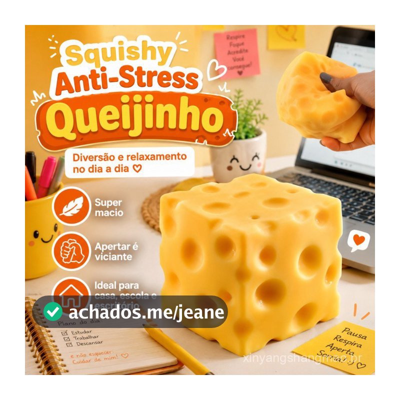 Brinquedo Squishy de Queijo Antiestresse, Bloco Macio para Apertar, Brinquedo Sensorial, Presente Criativo Infantil