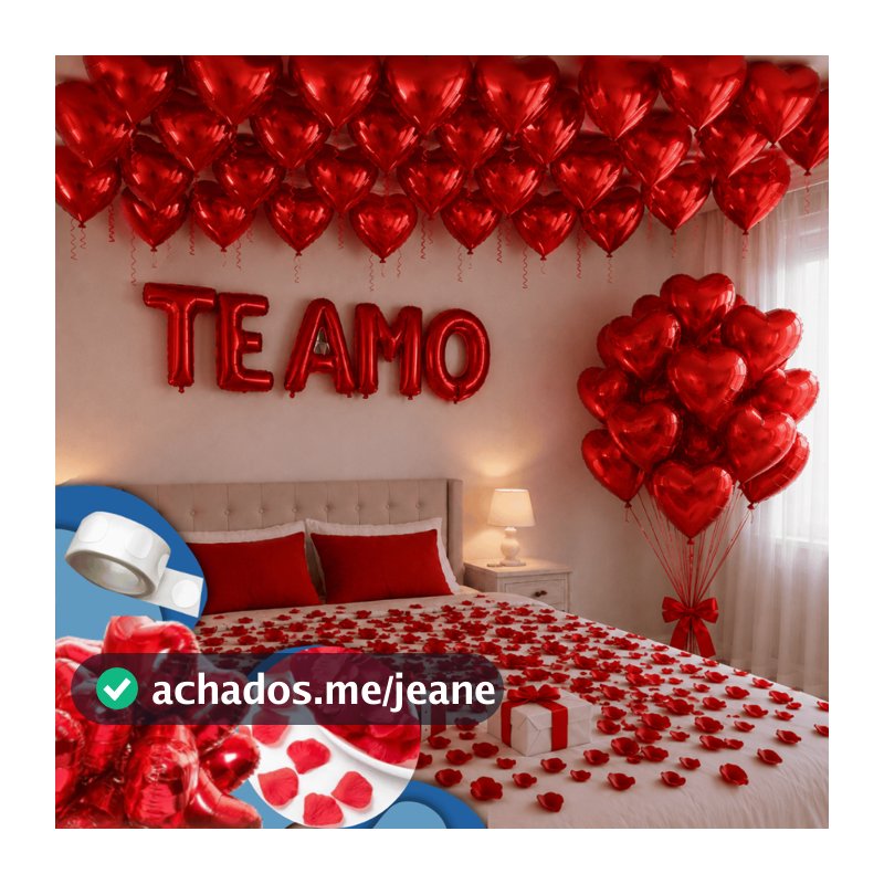 Kit Surpresa Romântica 500 Pétalas + 10/25/50 Balões Coração + Balão Te Amo Decoração Namorados Noivado Casamento