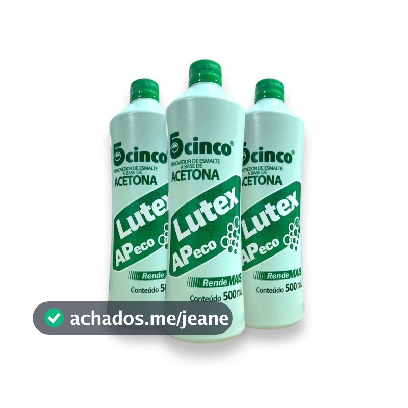 KIT C/ 3 REMOVEDOR DE ESMALTE ACETONA LUTEX 5CINCO 500ML - NÃO RESSECA, NÃO MANCHA, REMOVE GLITTER