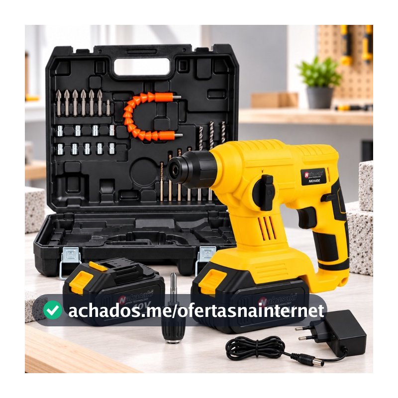 Martelete Furadeira de Impacto Rompedor Nakasaki Profissional 40V com 2 Baterias e Maleta