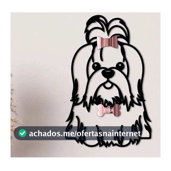 Quadro Decorativo Cachorro Maltês Aplique De Parede Vazado Decoração Sala Quarto Cozinha Dog Madeira Mdf 3mm e Acrílico