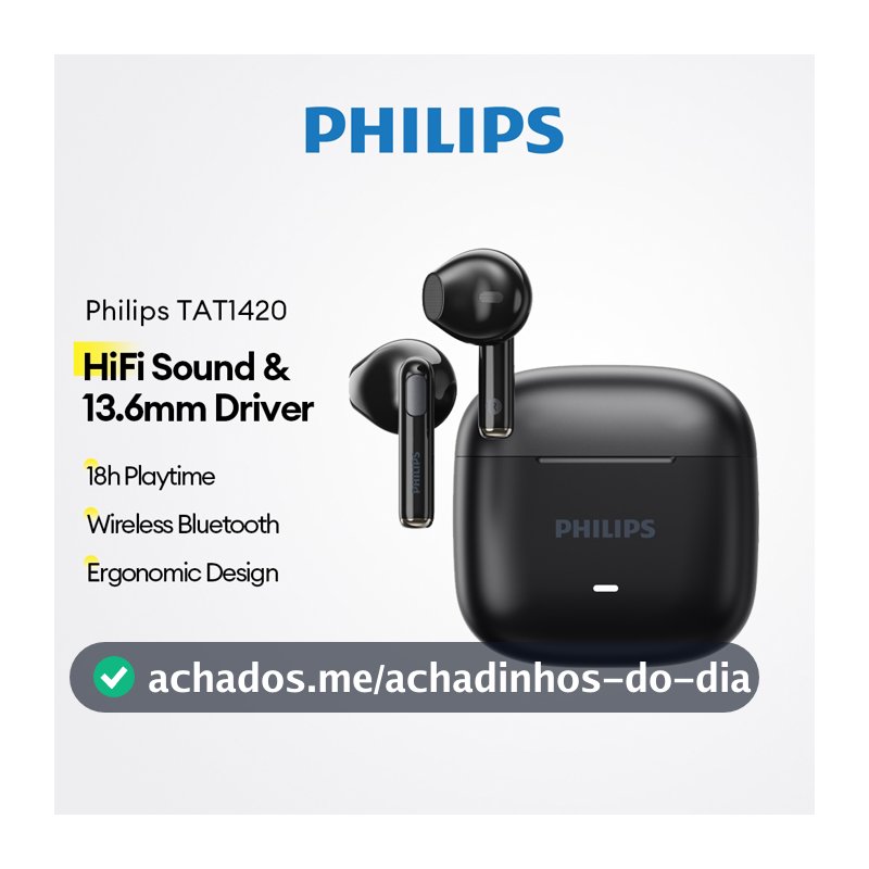 Philips TAT1420 Fones De Ouvido Bluetooth Sem Fio Com Driver De 13.6 Mm E 18 Horas De Reprodução Som HiFi