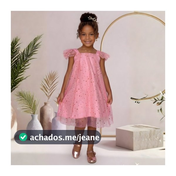 Vestido Infantil Menina Tule Estrelado Manga Frufru