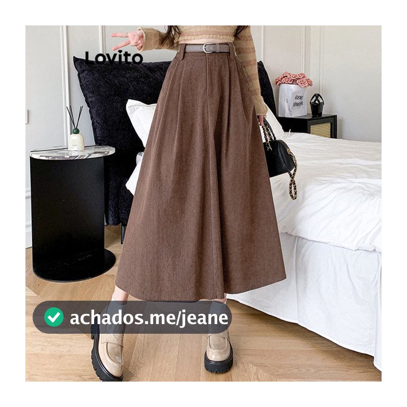Lovito Saias Casuais Saias Lisas Para Mulheres LNE33239 (Marrom/Preto)