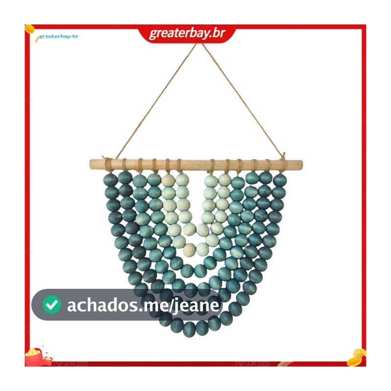 Boho Chic Wooden Beads Garland Wall Hanging Natural Rustic Home Decor for Living Room Bedroom Nursery Apartment Dorm in
