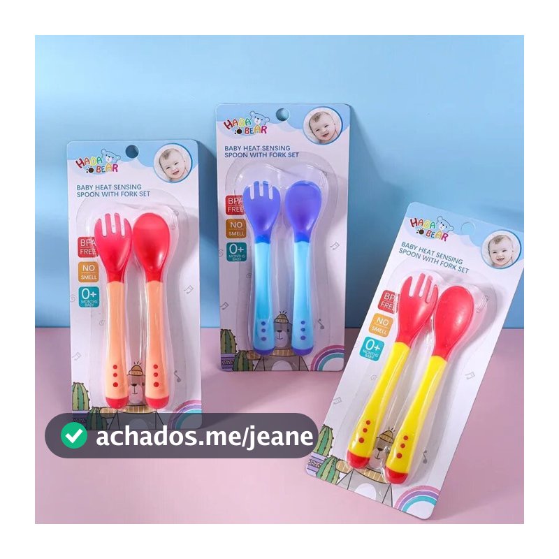 Conjunto Talher Mágico Baby com Colher e Garfo que Mudam de Cor com a Temperatura Seguro para Bebês