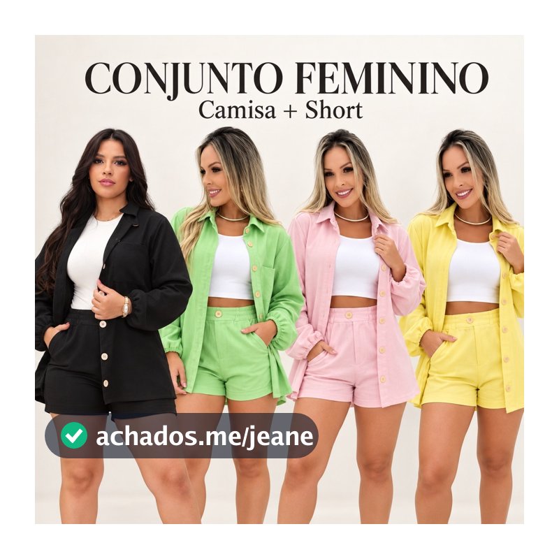 Conjunto Feminino Alfaiataria Camisa Manga Longa com Botões + Short Cintura Alta cor bege.