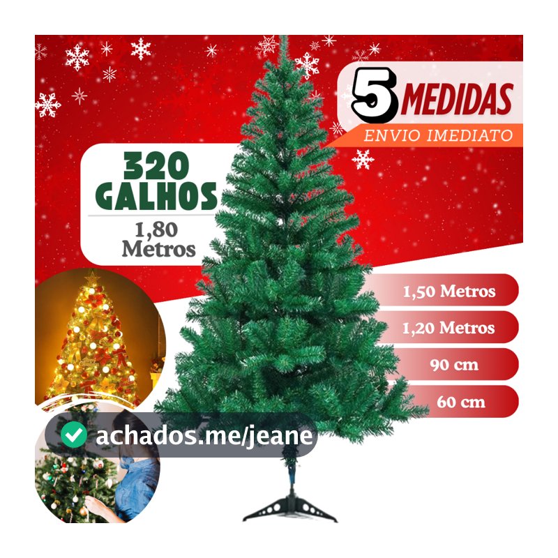 Arvore Natal Grande Pinheiro Decoração Natal 120cm 150cm 180cm 210cm Até 450Galhos Verde/Nevada