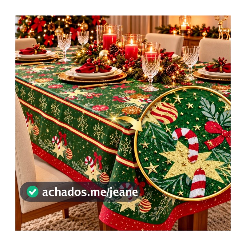 Toalha de Mesa Oxford Festiva Natalina 4 , 6 e 8 Lugares