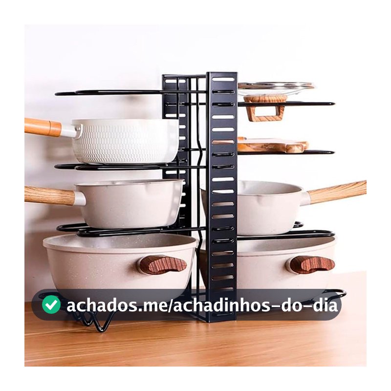 Organizador de Panelas e Tampas Ajustável 8 Níveis em Aço para Armário de Cozinha