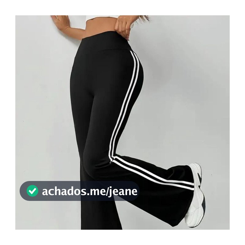 Calça Cintura Alta Bailarina com Listras Laterais Estilo Flare Moda Tendência