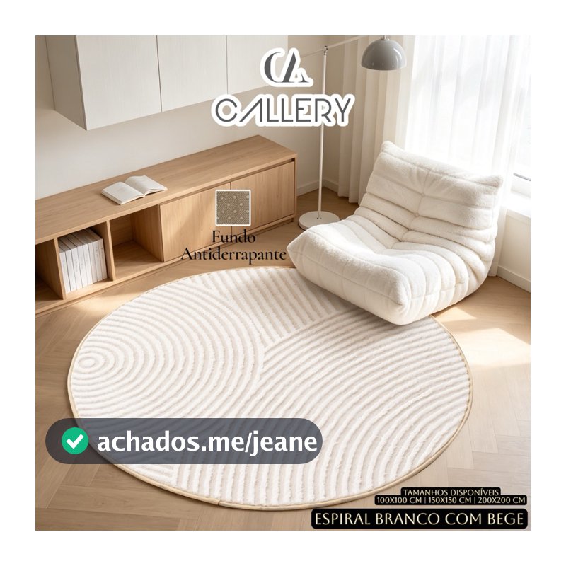 Tapete Redondo para Sala e Quarto Espiral com Fundo Antiderrapante Vários Tamanhos e Cores