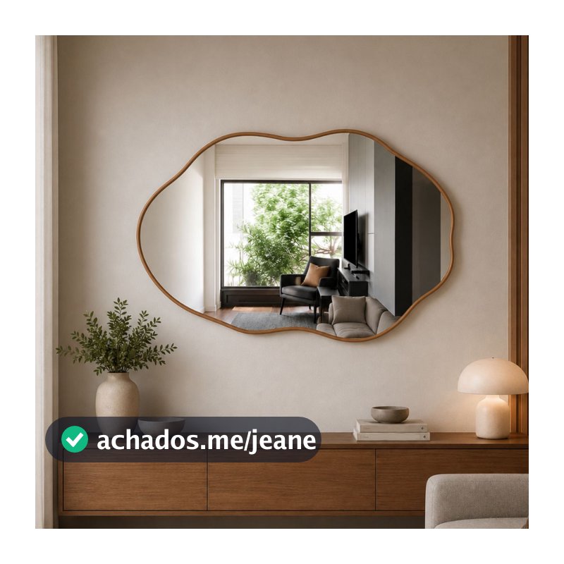 Espelho Orgânico Grande 70x50 Decorativo De Parede Com Suporte Multidirecional Banheiro Sala Quarto