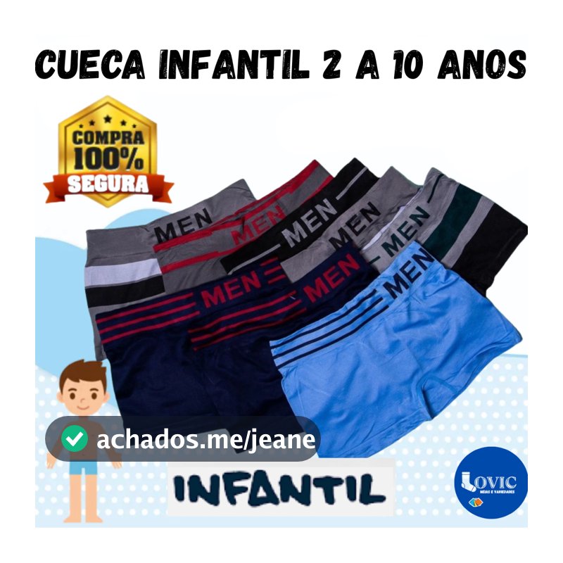 Kit 10 ou 5 Cuecas Box Boxer Microfibra Infantil Juvenil MEN Boy Criança Bebê Masculino