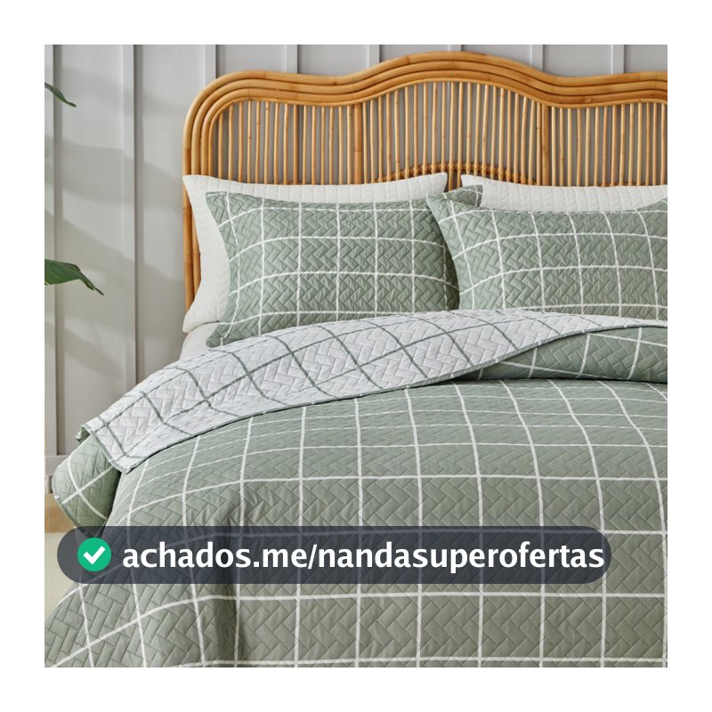 Kit Colcha Cobre Leito 300 Fios Grid 3 Pçs Itália Dupla Face Aba Americana King Queen Casal Solteiro