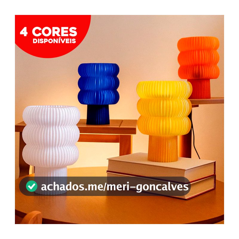 Luminária Abajur "Ondas" moderna e contemporânea para mesa de cabeceira, quarto e sala colorida