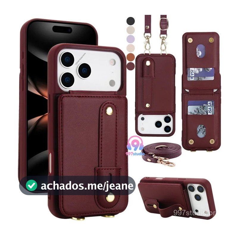 Capa De Telefone Carteira De Couro crossbody Para iPhone 17 18 promax Ar 16e 16 15 Pro Max 14 Plus Com Cordão flip stand
