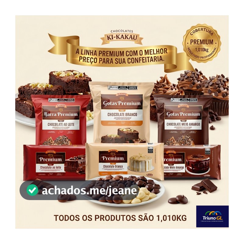 CHOCOLATE BARRA E GOTAS COBERTURA PREMIUM 1KG - AO LEITE, MEIO AMARGO, BRANCO E ZERO AÇÚCAR