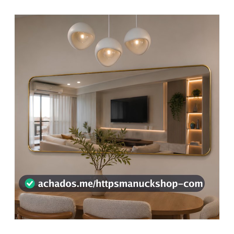Espelho Lopazzi Retangular Corpo Inteiro 110x50cm Moldura de Alumínio Decorativo Quarto Sala Hall