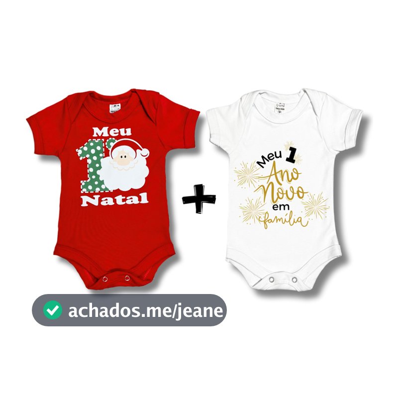 Kit 2 Body Look Ano Novo e Natal Infantil Bebe Tematico 100% Algodao