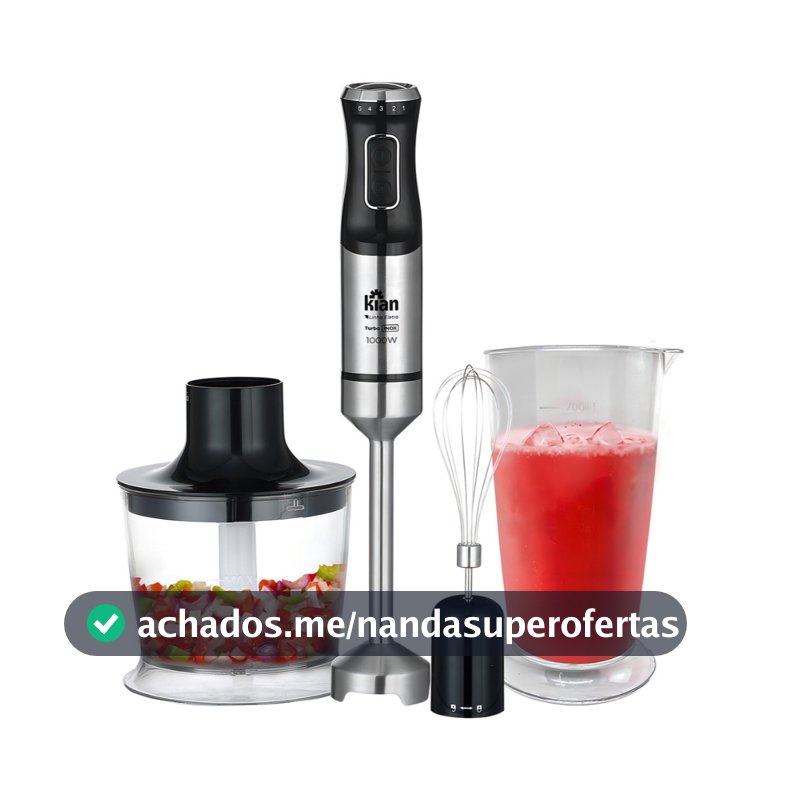 Mixer 3 em 1 1000W Inox Turbo Triturador Processador Copo 700ml Kian Preto