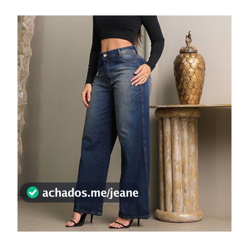 Calça Jeans Feminina Wide Leg Sobretinto 100% Algodão Marmorizada Cintura Alta Pantalona Linha Premium  Levanta Bumbum