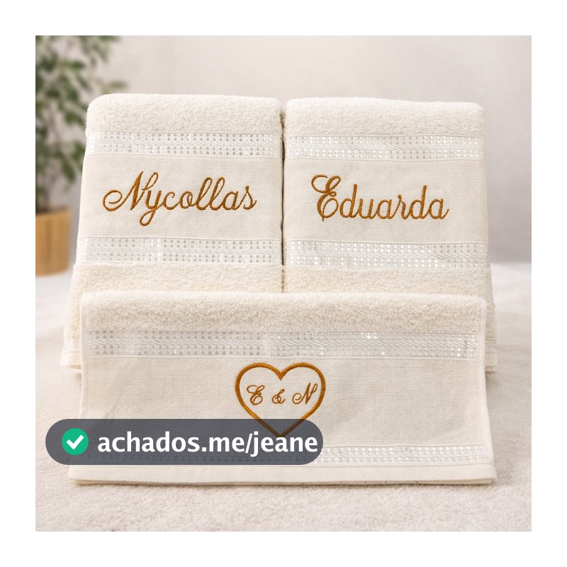Kit Presente Casamento | 2 Toalhas de Banho + 1 de Rosto Bordadas Personalizadas, Grande e Macia