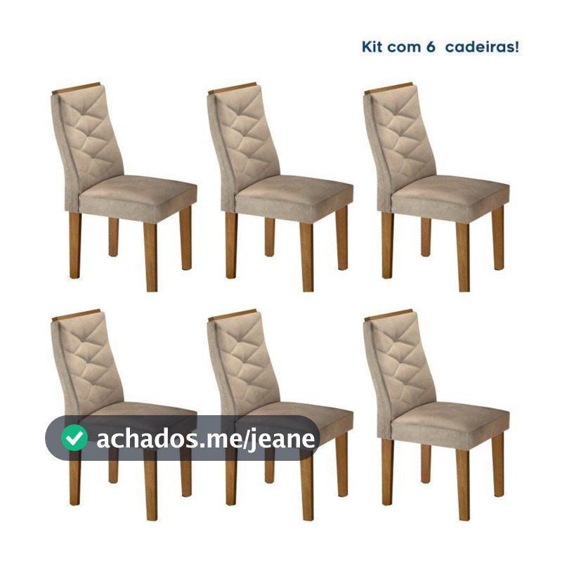 Conjunto 6 Cadeiras para Sala de Jantar Estofadas Ypê Germany Bege Ypê