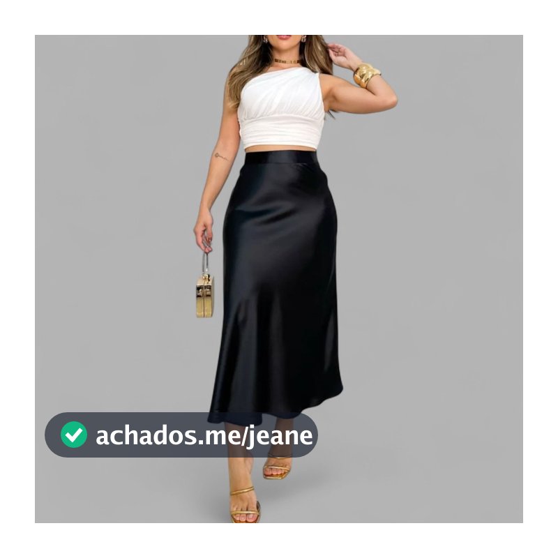 Saia Longa Midi de Cetim Feminina Elegante Festa Casual Roupa Feminina