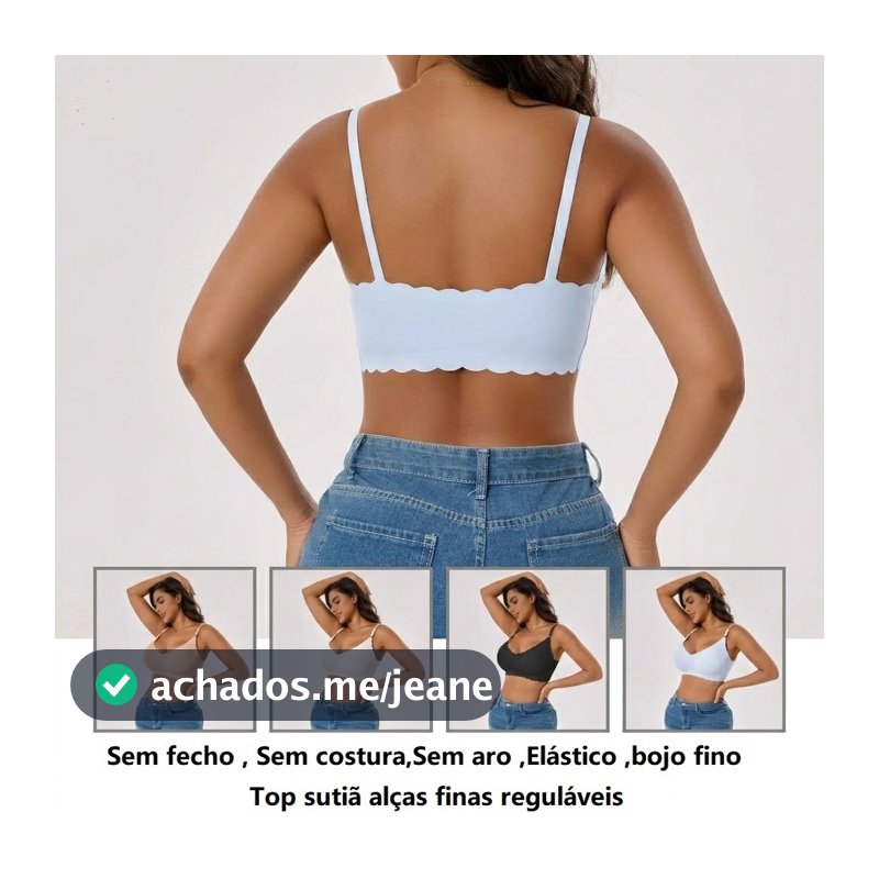 Top Sutiã Feminino Alças Finas Sem Fecho Sem Aro Sem Costura Bojo Fino Confortável