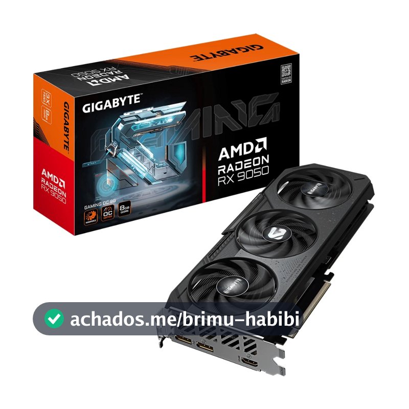 Placa de Vídeo Gigabyte AMD Radeon RX 9050 Gaming OC, 8GB, GDDR6, FSR, Ray Tracing, GV-R9050GAMING OC-8GD