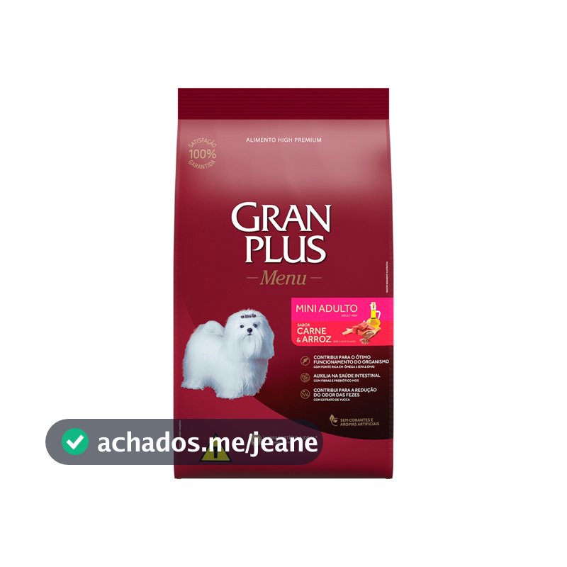 Ração GranPlus Menu Cães Adultos Porte Mini Sabor Carne e Arroz 3kg