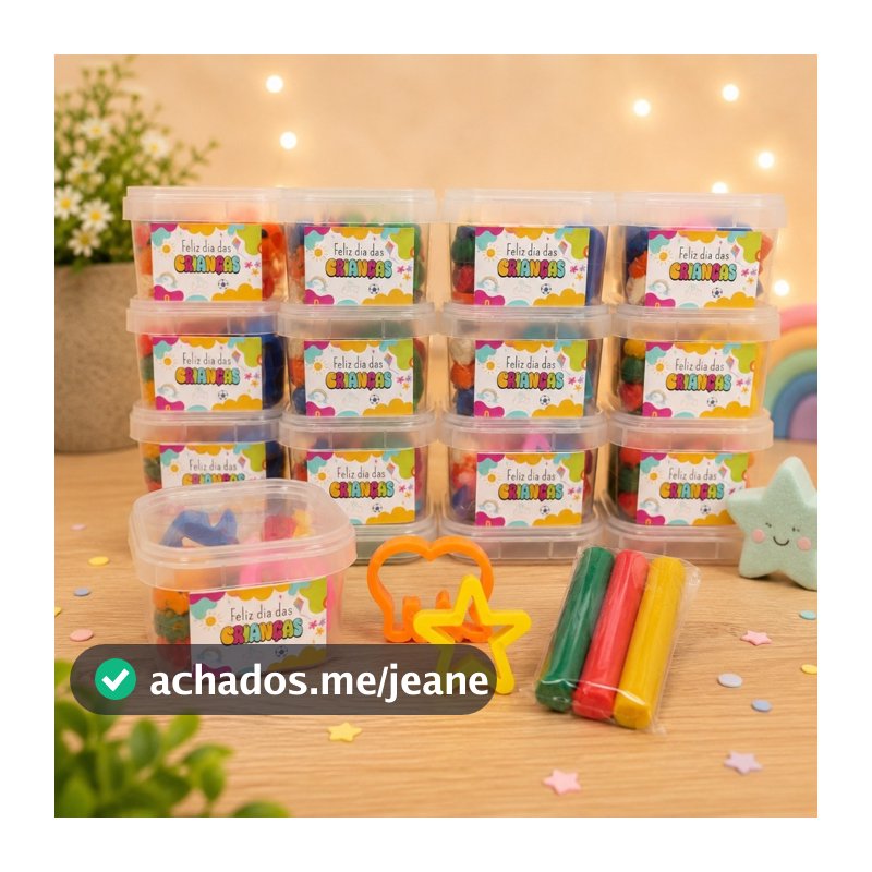 20 unidades Kit Massinha no Pote Colorido, Fazemos Qualquer Tema