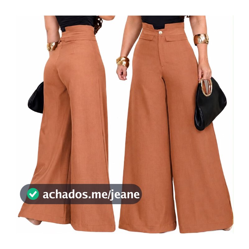 Calça Pantalona Feminina Cós Alto Zero Transparência Ziper e Botão Frontal Moda Verão Chique Elegante