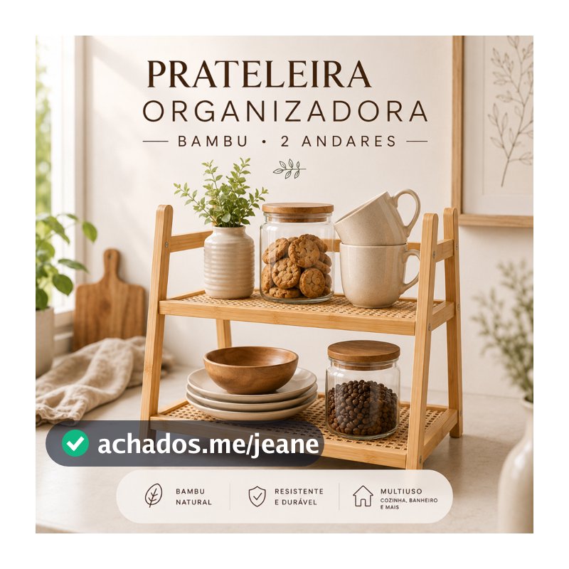 Prateleira Organizadora Bambu 2 Andares Multiuso Cozinha Banheiro Decoração Premium