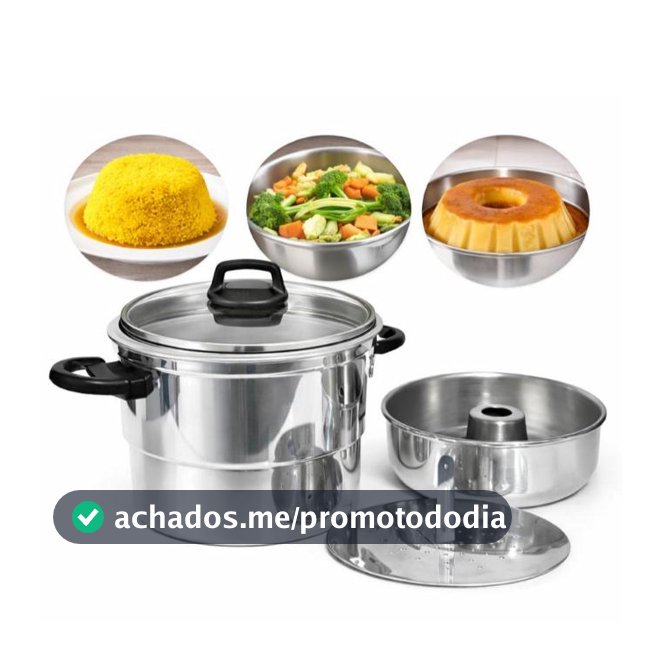 Panela Multiuso 3 em 1 Cuscuzeira Pudim No Banho Maria Legumes Vapor Aluminio Polido PROMOÇÃO