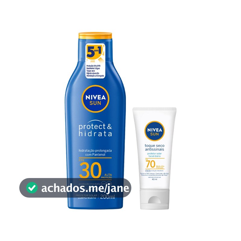 NIVEA KIT SUN Protetor Solar Protect & Hidrata FPS30 200ml + NIVEA SUN Facial Toque Seco Antissinais FPS70