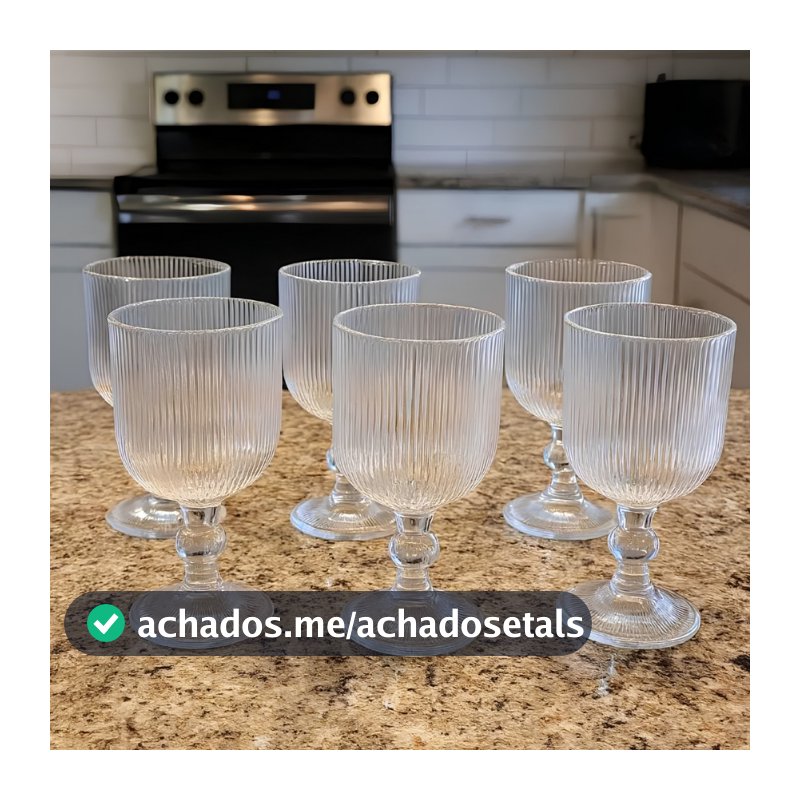 Conjunto 6 Peças Taça de Vidro Canelado Grande 400ml Mesa Posta Vidro Canelado Duhome
