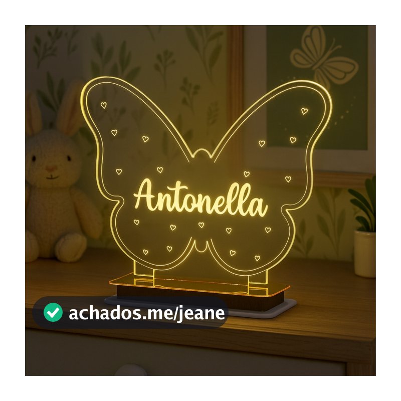Luminária Personalizada Borboleta com Nome – Presente para Bebê, Madrinha e Decoração + Brinde