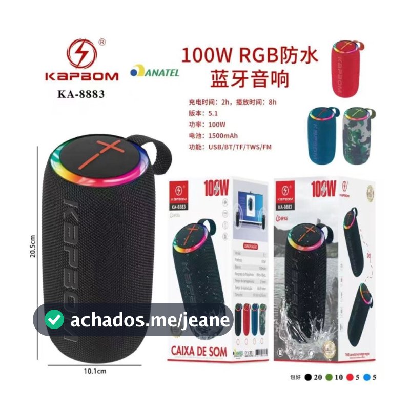 Caixa de Som Portátil KA-8883 Bateria Forte, Bluetooth 5.0 e Design Moderno! - ESB - Caixa de Som Bluetooth / Portátil