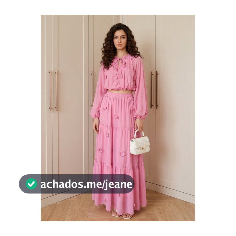 Feminino Elegante Conjuntos De Duas Peças Rosa 3D Flor Em Torno Do Pescoço Lanterna Manga Camisa Superior Cintura Alta M