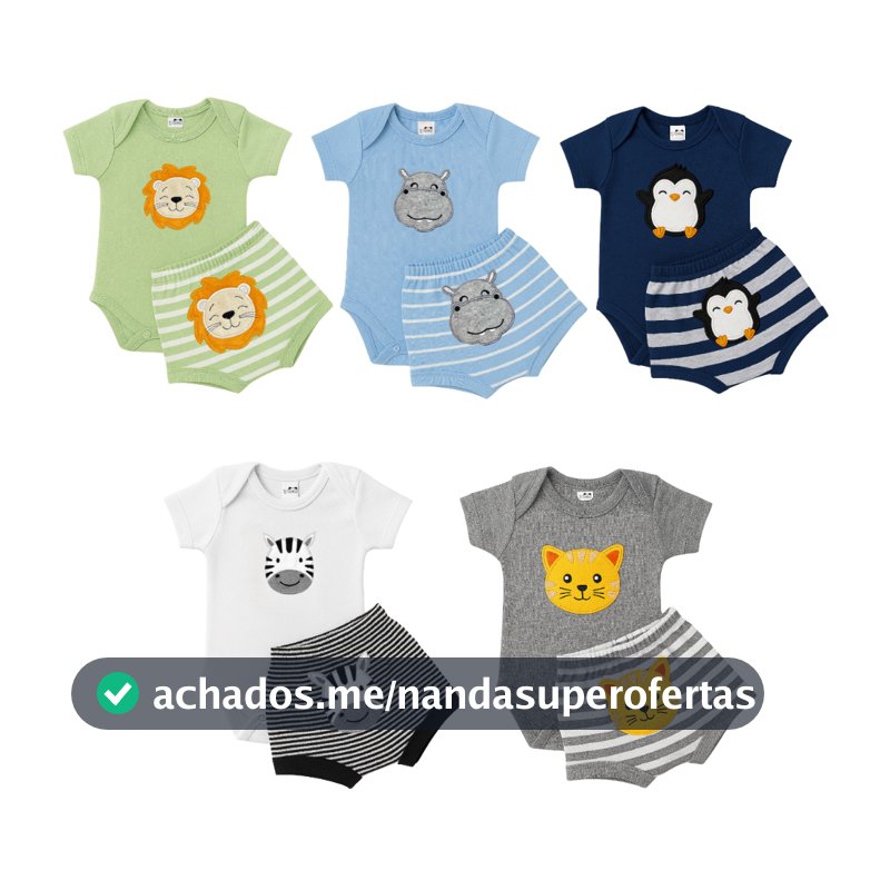Conjunto de Body e Short Bebe Manga Curta Menino 100% algodão
